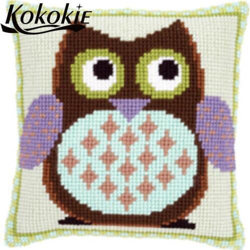 Handicraft embroidery yarn needlework set knitting needles kit for cushion mat Cross stitch kits owl printed cartoon pillowcase
