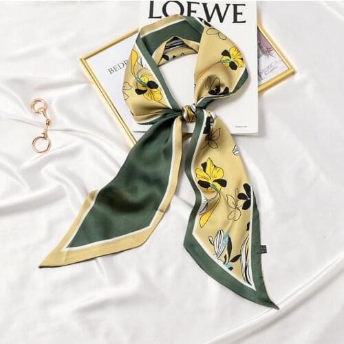 2021 New Long Florals Printed Silky Hair Tie Skinny Scarf for Women Headband Accessory Bag Wrap Summer Scarves