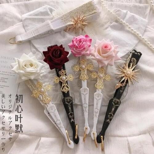 New hot-selling lolita lace fan gorgeous retro European style rose folding fan tea party dark man exhibition cos props PIN