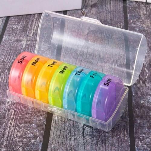 Rainbow Color Pill Case Weekly Pill Organizer Airtight Plastic 7 Day Moisture Proof Vitamin Storage Container for Travelling