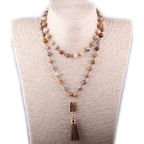 MOODPC Free Shipping Fashion Crazylace Stone Bohemian Jewelry Rosary Chain Crystal and Tassel Pendant Necklace