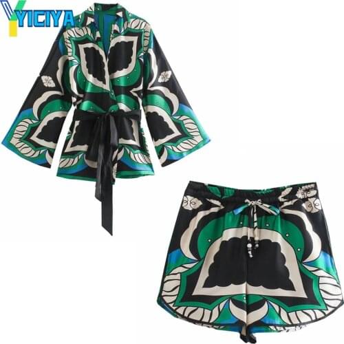 Casual Streetwear Shorts Sets Za Bermuda Shorts Vrouw Zomer 2021 Groene Print Hoge Taille Korte Broek Vrouwen Vintage Losse