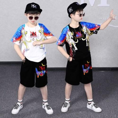 2 Pieces Suit Kids Teenage Boys Clothing Sets Hip-hop Cartoon Sports Tracksuits Cotton T-shirt + Shorts Boys Summer Outfits