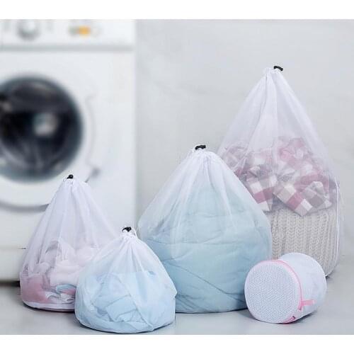 Laundry Bag Solid Color Drawstring Bra Underwear Socks Foldable Mesh Wash Bag Anti-Pilling Wash Net Bag for Washing Machine