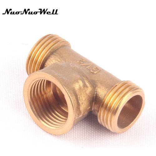 1pcs NuoNuoWell Brass 1/2" Female to 1/2" Male 3 Way Hose Tee Connector Garden Irrigation Watering Adapter Gas Pipe Fittings
