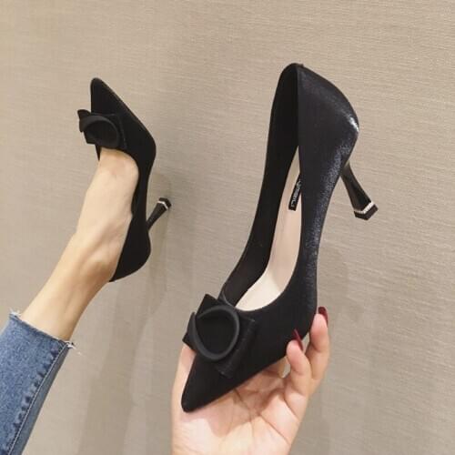 Spring and Autumn 2020 new shoes for women with pointed stiletto and buckle versatile single shoes for girls with stiletto