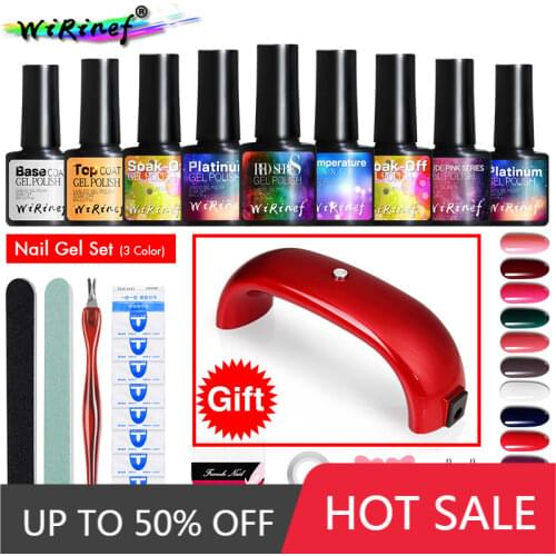 WiRinef UV Gel Nail Polish Set Primer Gel Top Coat Nail Polish Varnish Nail Art Manicure Tools Send 9w Red Rainbow Lamp