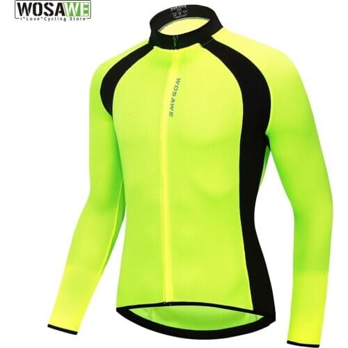 WOSAWE Breathable Mesh Fabric Cycling Jacket Full Zipper Chaqueta Back Pockets Reflective Running Fluorescent Sports Bike Jacket