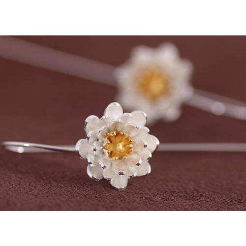 Yiustar yiustar silver plated Lotus Flower Long Earings for Women Elegant Stud Earring for Women Fashion Brincos SYED135