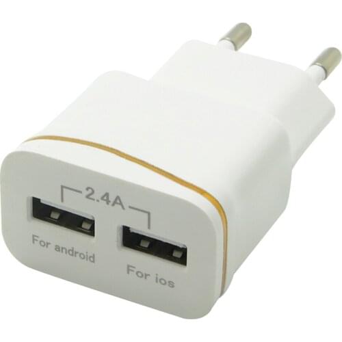 50pcs/lot US/EU Plug 12W 5V 2.4A Daul USB Wall Charger for iPhone Samsung Xiaomi AC Travel Charger Adapter