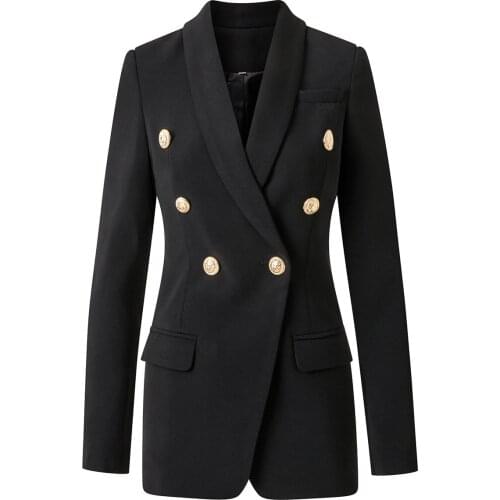 2021 winter new suit double-breasted pure black waist slimming temperament commuter blazer jacket