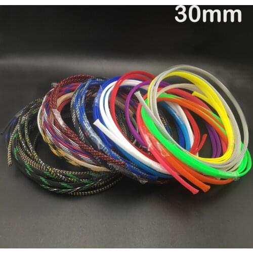 1M 30mm Black Red Silver White High Density Mesh Guard RC Expandable Nylon Snakeskin Braid PET Protect Sheath Wire Cable Sleeve