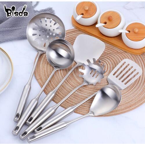 1pc Cookware Cooking Gadgets Stainless Steel Silver Color Slotted Turner Ladle Slag Multifunction Food Server Kitchenware Tool