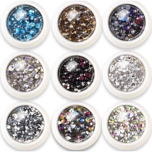 1pcs High Quality Super Flash Illusion Flat Bottom Three-dimensional Round Size Mixed Rhinestone DIY Nail Supplies