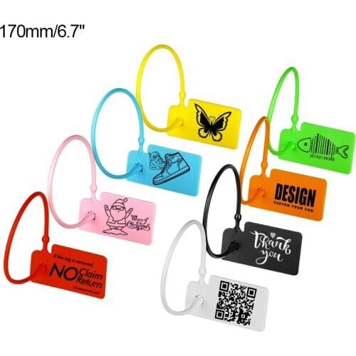 100Pcs Custom Tag Plastic Disposable Garment Price Brand Logo Gift Retail Security Label Tags for Clothes Shoes170mm/6.69" New