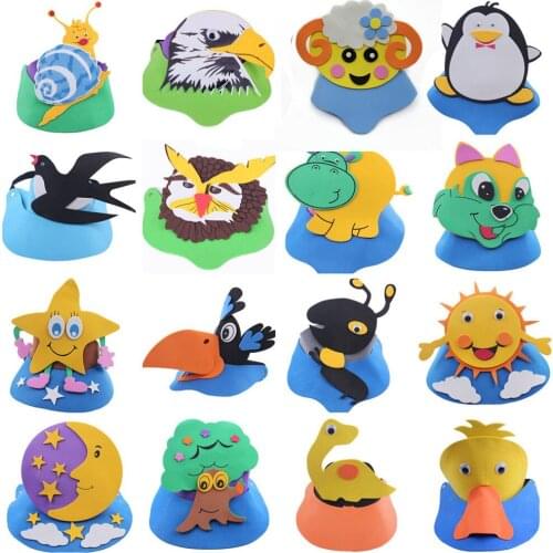 12pcs Childrens Adult Animal Face EVA Hats Kids Birthday Party Educational Toy Foam Hat Head Wear Fox Cow Penguin