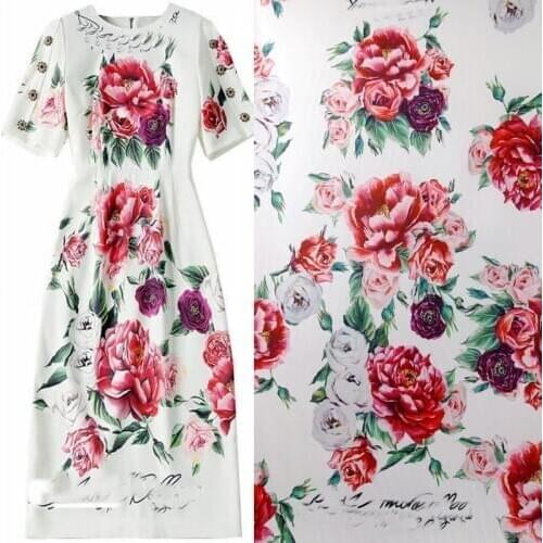 150x145cm Big flower letter printed twill satin fabric for dress DIY hang women cheongsam dress clothing Material sewing tissue