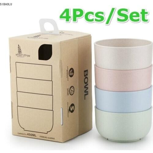 4 PCS/Set Kitchen Tableware Wheat Straw Bowl Food Grade Wheat Rice Bowl Tableware Food Container Eco-friendly Dinnerware