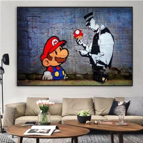 Banksy Street Art Super Mario Grafitti Art Canvas Painting Oil Painting Poster Mordern Wall Art Picture inLivingroom Decor Home