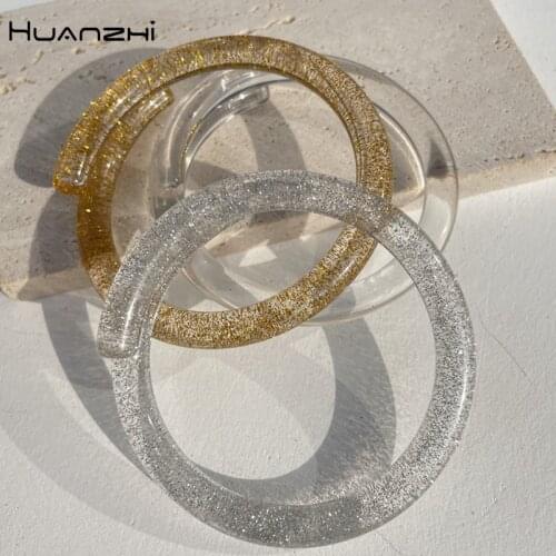 HUANZHI 2021 Acrylic Resin Transparent Geometric Irregular Bangle Glitter Bracelet for Women Girls Jewelery