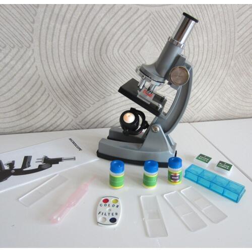 100X 400X 900X Toy Plastic Illuminated Light Child Educational Monocular Microscope for Children Student with Lamp and Specimen