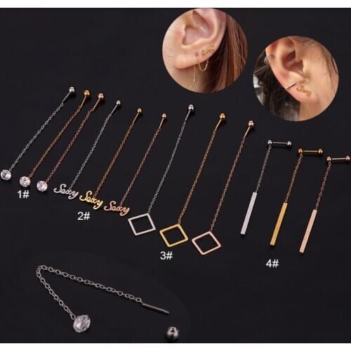 1PC 20G Geometry Long Chains Cartilage Helix Tragus Piercing Ear Stud Piercing Jewellery