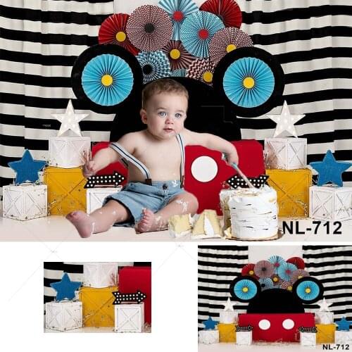 Kids Mouse Birthday Backdrop Paper Flower Black White Stripe Decoration Baby Shower Party Newborn Customize Background Photocall