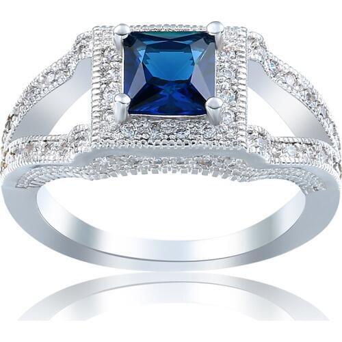 Hainon New Fashion Blue Cubic Zircon Wedding Rings Jewelry for Women Hot Sale Promise Engagement Ring Jewelry Gifts