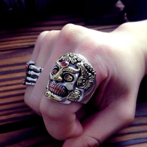 2019 Punk Rock Domineering Skull Rings In Corundum Solid 925 Sterling Silver Ring for Men Vintage Thai Silver Jewelry Gifts