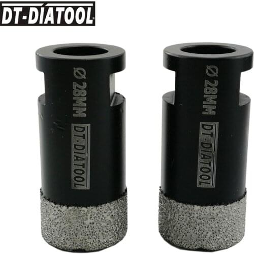 DT-DIATOOL 2pcs M14 thread Dia 28mm Vacuum Brazed Diamond Drill Core Bits Dry for Drilling Ceramic Tile Granite Hole Saw 1-1/8"