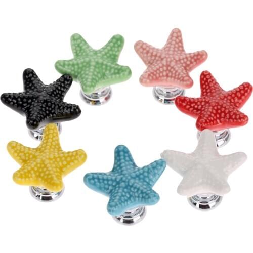 Colorful Ceramic Dresser Knobs Starfish Drawer Cabinet Kitchen Cupboard Decorative Furniture Handle Home Decorative Pull screw