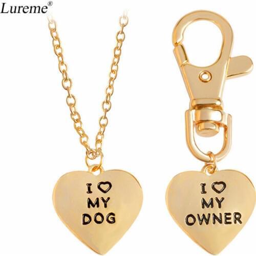 Lureme 2 Pcs Best Friends Owner and Dog Letter I LOVE MY DOG Necklace Keychain for Women Girl Jewelry (nl005672)