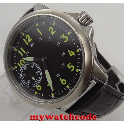 Brushed 45mm Corgeut black dial 6497 hand winding movement mens wrist watch C89