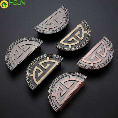 Metal Door Pull Handle Knob Semicircle Chinese Sytle Vintage Antique Ancient Bronze Wardrobe Cabinet Cupboard Drawer Knob Pairs