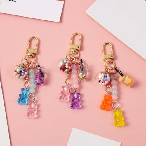 Cute Muticolored Bears Candy Jelly Summer Drinks Resin Keychain Key Chains Ring Car Bag Pendent Charm Airpods Accessories D593
