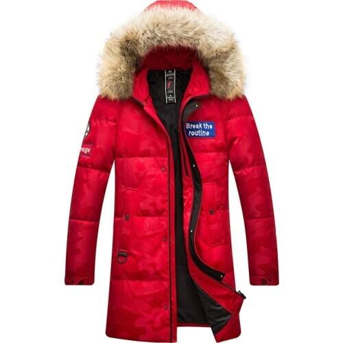New Arrival In 2019 Mens Thick Winter Down Jacket Camouflage Fashion Long High Quality Hooded Warm Jacket Red Black