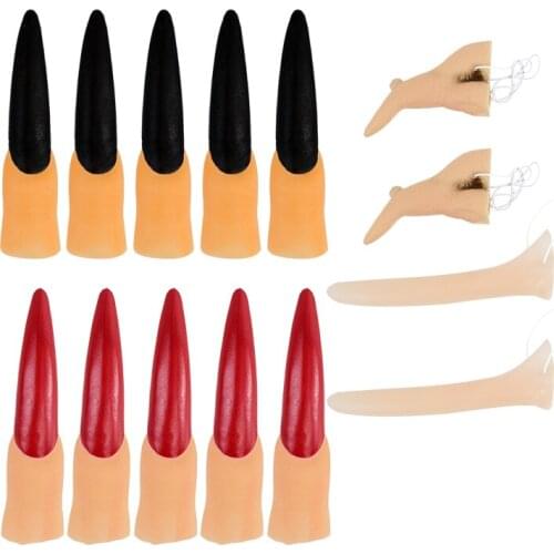 Wicked Witch Nose Halloween Costume Accessories Prop Black Red Witch Ghost Finger Nail Set Masquerade Carnival Party Dressing Up