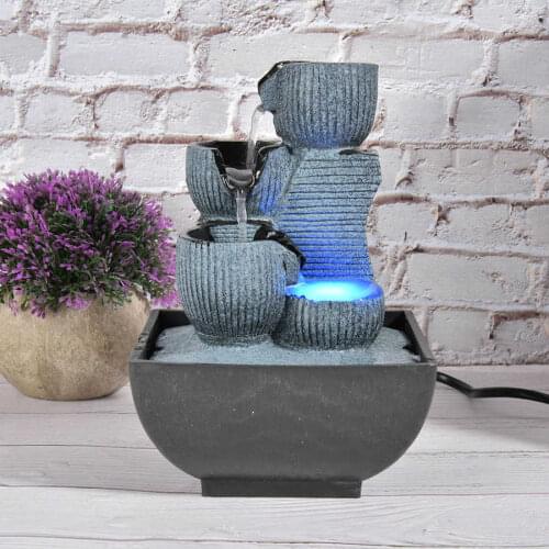 Unique Shape Desktop Fountain Running Water Home Tabletop Decoration Resin Landscape Ornament With Light Home Decoration