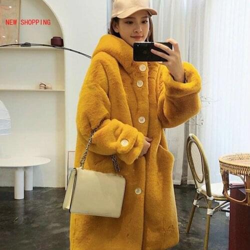 New Faux Fur Coat Women Warm Furry Thick Faux Rabbit Fur Jacket Loose Winter Coats Elegant Hoodies Bat Sleeved Long Outwear 2XL