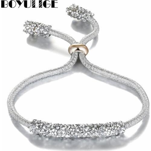 BOYULIGE New Adjustable Colorful Gold Charm Crystal Bracelets Bangles For Women Love Leather Bracelet Femme 2018 Fashion Jewelry