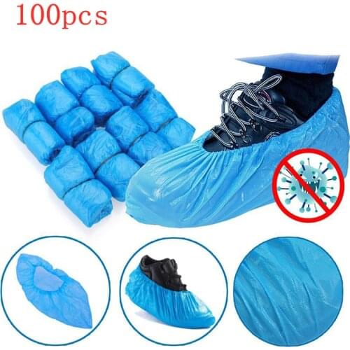 100PCS Blue Plastic Disposable Shoe Covers Outdoor Rainy Day Carpet Cleaning Shoe Cover Cleaning Overshoes Protective