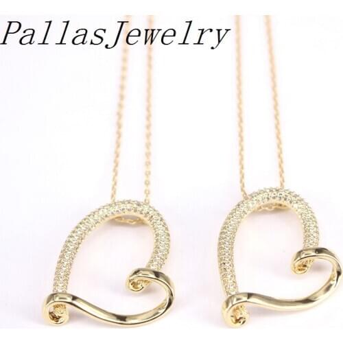 10Pcs Heart Pendant Necklace Zirconia Micro Pave CZ Womens Fashion Jewelry Heart Shaped Gold Color Jewelry