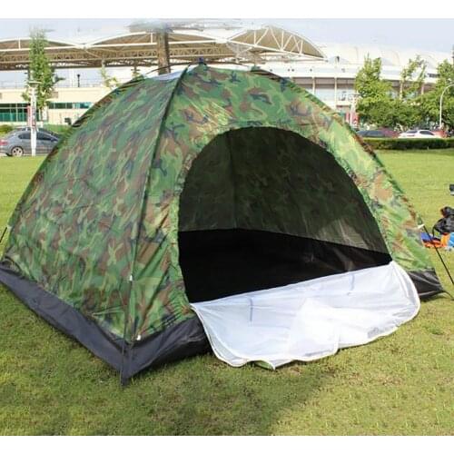 Portable 210D Oxford Camping Tent 4 Person Single Layer UV Protection Waterproof Camouflage Sun Shelter for Family Travel Hiking