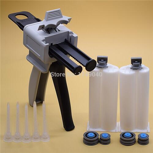 50ml 1:2 AB Glue Gun Manual Caulking Gun Adhesive Dispenser with 5pc Static Mixing Nozzle 2pcs 50ml 1:2 Empty Dual Cartridge Set
