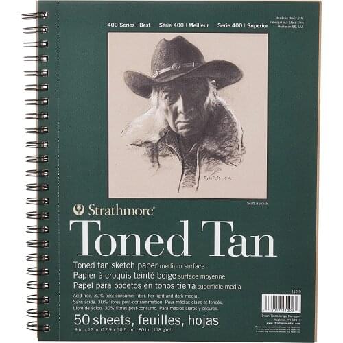 Strathmore 412-9 Tan Drawing 400 Series Toned Sketch Pad, 9"x12", 22.9cm x 30.9cm, 24 sheets, Medium Surface