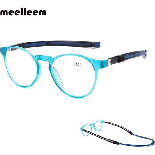Portable Magnet Reading Glasses Men Women Unisex Adjustable Magnetic TR90 Round Frame Presbyopic Glasses Prescription Lense