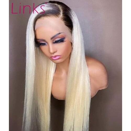 Ombre 1B 613 Straight Lace Front Wig Human Hair Glueless Remy 30 40 Inch Blonde Color Wig Pre Plucked Hair Wig for Black Women