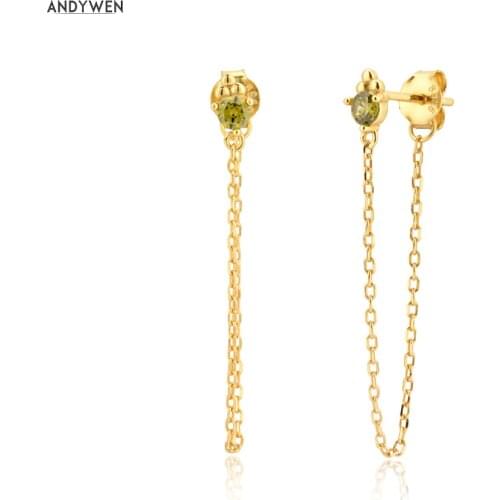 ANDYWEN 925 Sterling Silver Gold Small Mini Luxury Stud Earring Women Fashion Crystal Piercing Clips Fine Small Jewelry Zircon