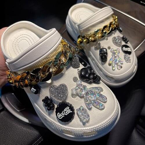 Trendy DIY Croc Charms Designer Fashion Quality Women Shoes Charms for Croc Golden Chain Clogs Shoe Buckle All-match Kids Gift