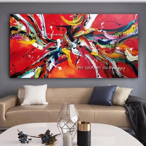 Slik Dream Nordic Creative Red Colorful Wall Art Canvas Handpainted Cuadro Modern Abstract Painting Wall Picture for Living Room